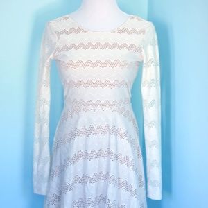 Cream Cutout Pattern Longsleeved Skater Dress